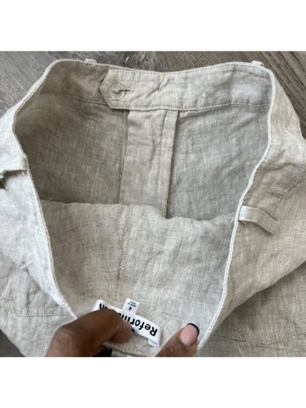 Reformation Freddie Straight Leg Linen Pants Womens 4 Natural Full‎ Length